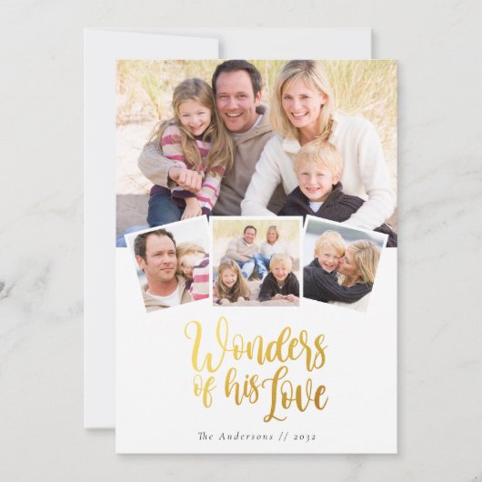 彼の愛疑問に思金の箔の写真コラージュの写真 シーズンカード (正面)