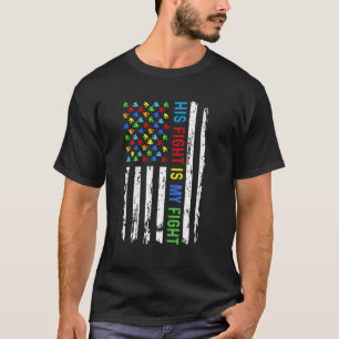 彼の戦いは私の戦いアメリカ国旗のパズル自閉症 Tシャツ