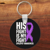 彼の戦いは私の戦い紫のリボンてんかん認識 キーホルダー (正面)
