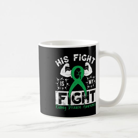 彼の戦いは私の戦い腎臓病認識度Gre コーヒーマグカップ (右)