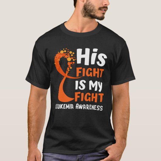 彼の戦いは私の闘病白血病認識度オレンジリ Tシャツ (正面)