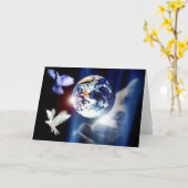 彼の手のグリーティングカードの世界全体 カード (黄色い花)