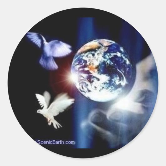 彼の手の世界全体の神と地球のステッカー ラウンドシール (正面)