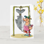 彼の捕獲物の挨拶状を持つ漁師 カード (黄色い花)