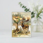 彼の方法を見つけているヴィンテージのクリスマスイブのトナカイ シーズンポストカード (スタンド正面)