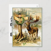 彼の方法を見つけているヴィンテージのクリスマスイブのトナカイ シーズンポストカード (正面/裏面)