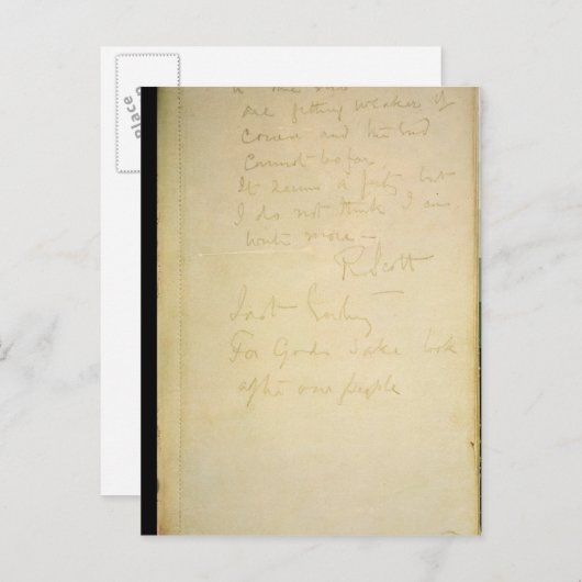 彼の日記、南極の最後のページ ポストカード (正面/裏面)