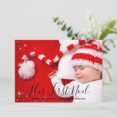 彼の最初のノエルベビーの初めてのクリスマス写真 シーズンカード (スタンド正面)