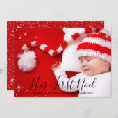 彼の最初のノエルベビーの初めてのクリスマス写真 シーズンカード (正面/裏面)
