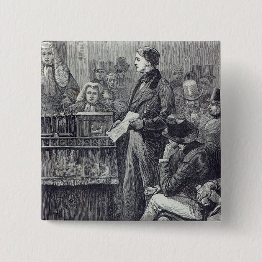 彼の未婚のスピーチを提供しているGladstone氏 缶バッジ (正面)