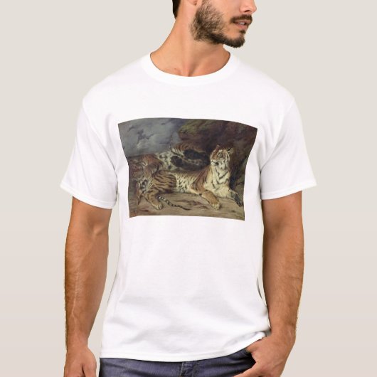 彼の母と遊んでいる若いトラ1830年(油 Tシャツ (正面)