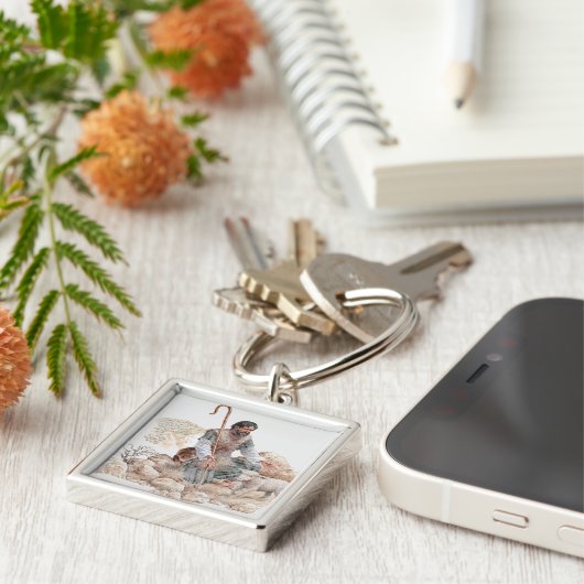 彼の無くなったヒツジを見つけている羊飼いのイラストレーション キーホルダー (側面)