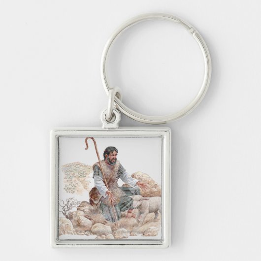 彼の無くなったヒツジを見つけている羊飼いのイラストレーション キーホルダー (正面)