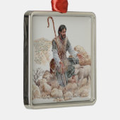彼の無くなったヒツジを見つけている羊飼いのイラストレーション メタルオーナメント (右)