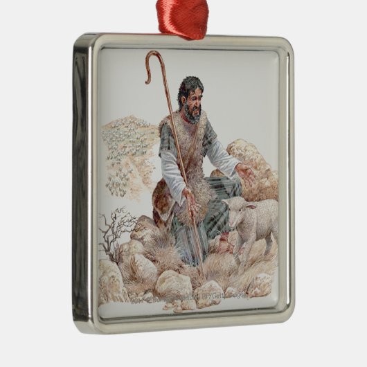 彼の無くなったヒツジを見つけている羊飼いのイラストレーション メタルオーナメント (右)