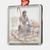 彼の無くなったヒツジを見つけている羊飼いのイラストレーション メタルオーナメント (左)