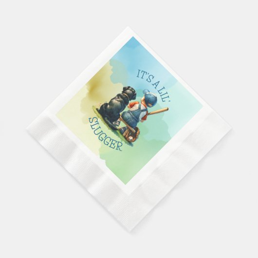 彼の犬と共に小槌を打つ | 少年の赤ちゃんシャワー 縁ありランチョンナプキン (角)