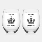 彼の王の彼女のラディシップの王冠の名前をカスタムする おもしろい ステムなしワイングラス (裏面)