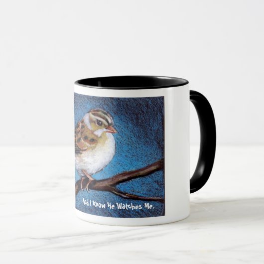 彼の目はすずめにあります: アートワーク、現実主義 マグカップ (正面右)