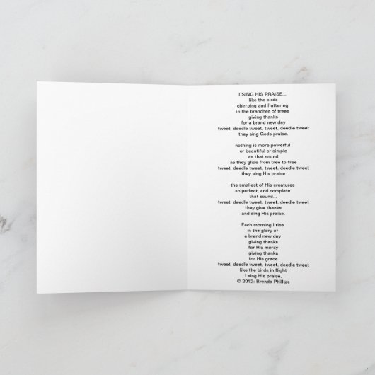 彼の目はすずめの挨拶状にあります カード (内部)