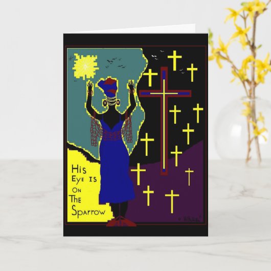 彼の目はすずめの挨拶状にあります カード (黄色い花)