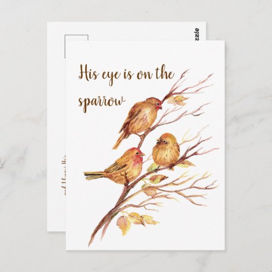 彼の目はすずめ、インスピレーションの鳥の引用文にあります ポストカード (正面/裏面)