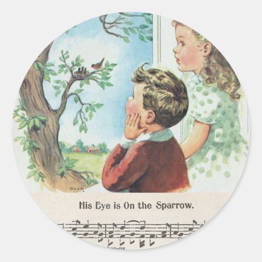 彼の目はスパロウのステッカーの上にある ラウンドシール (正面)