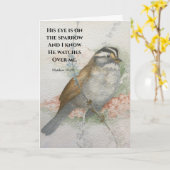 彼の目はスパロウ悔やみや弔慰聖書引用文 カード (黄色い花)