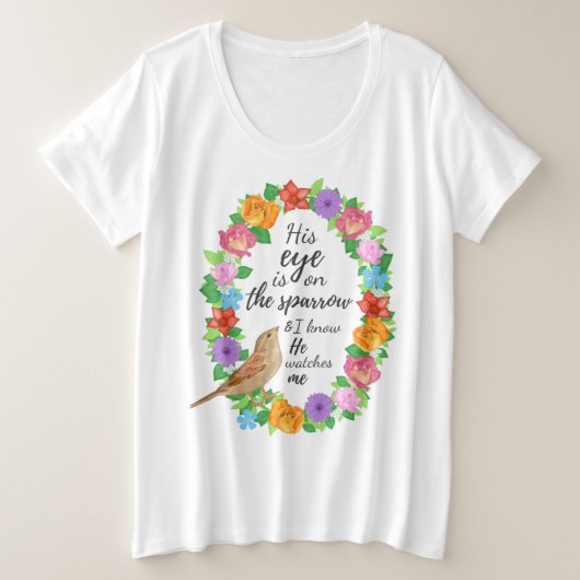 彼の目はスパロー女性のプラスサイズトップ上 プラスサイズTシャツ (デザイン正面)
