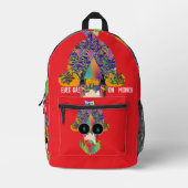 彼の目は金に赤い旅行だ プリントバックパック (正面)