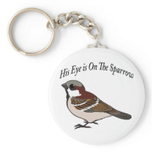 彼の目は雀に向いている