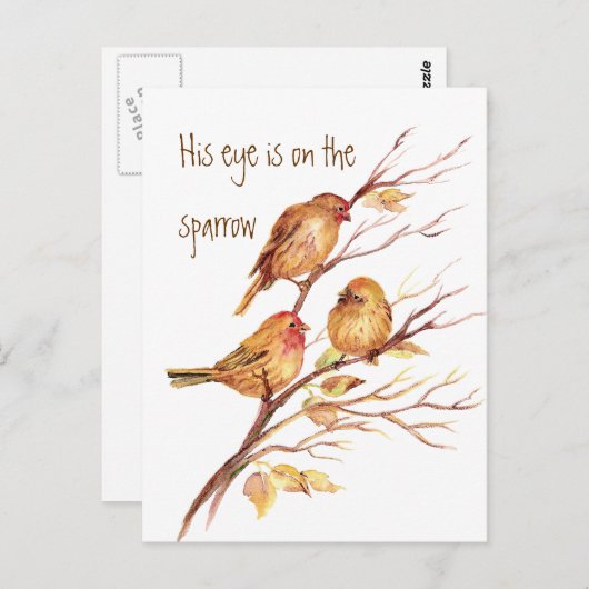 彼の目感動的は雀の上にあり ポストカード (正面/裏面)