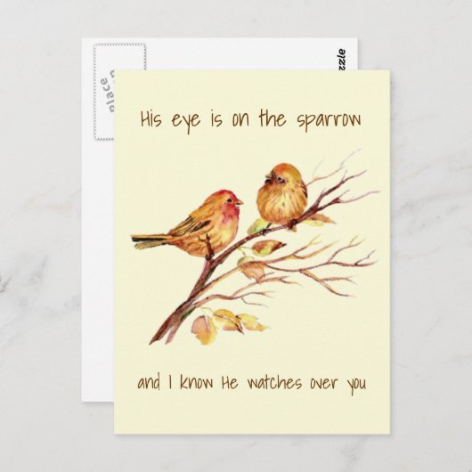 彼の目感動的は雀の上にあり ポストカード (正面/裏面)