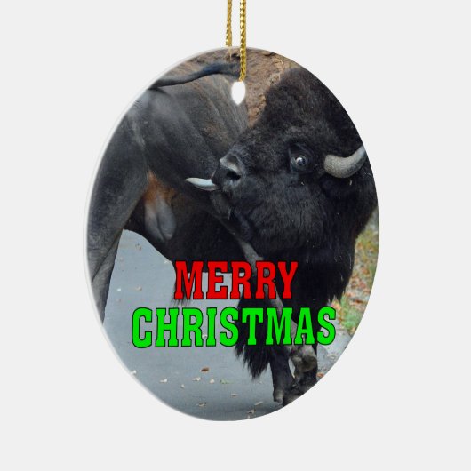 彼の睾丸を舐めるBullのおもしろいなバイソン セラミックオーナメント (右)