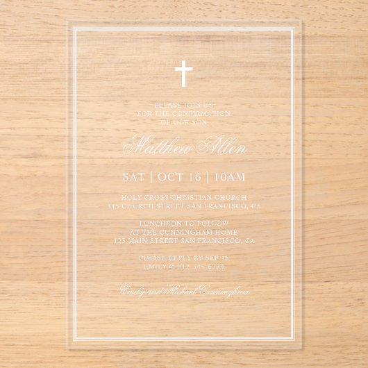 彼の確認 |クロスクラシックエレガント アクリル招待状 (正面)