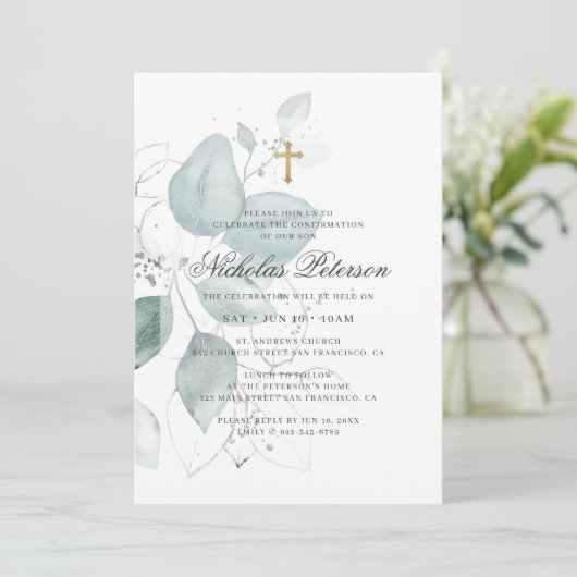 彼の確認 |葉のモダン金ゴールドクロス 招待状 (スタンド正面)