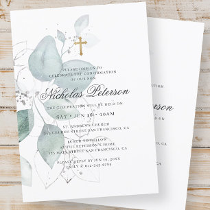 彼の確認  葉のモダン金ゴールドクロス 招待状