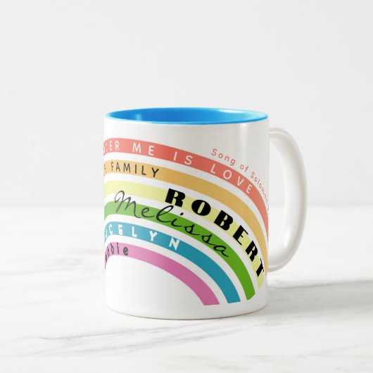 彼の私に対するバナーは愛の家族の虹 ツートーンマグカップ (正面右)