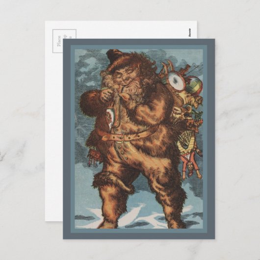 彼の管を煙らす毛皮で覆われたサンタ シーズンポストカード (正面/裏面)