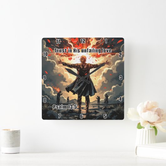 彼の絶え間ない愛に信頼する詩篇13:5 スクエア壁時計 (ホーム)