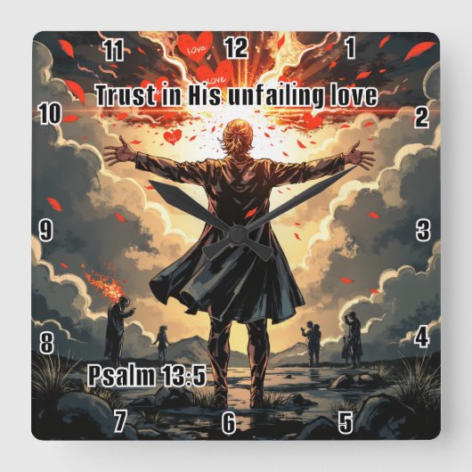 彼の絶え間ない愛に信頼する詩篇13:5 スクエア壁時計 (正面)