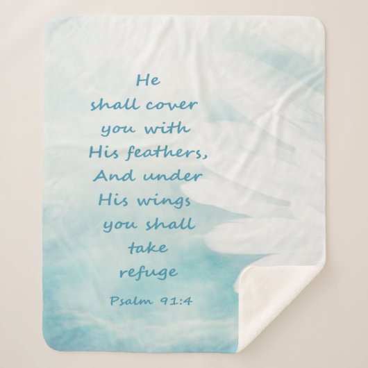 彼の羽でカバー聖書引用文Ps 91:4 シェルパブランケット (正面)