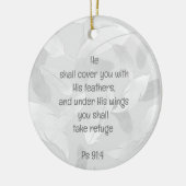 彼の羽でカバー聖書引用文Ps 91:4 セラミックオーナメント (左)