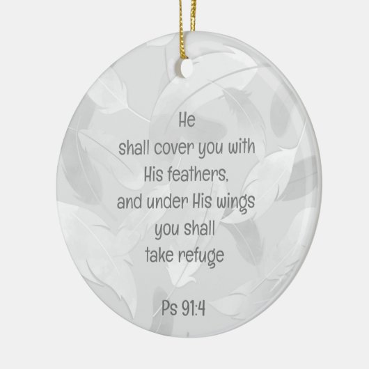 彼の羽でカバー聖書引用文Ps 91:4 セラミックオーナメント (左)