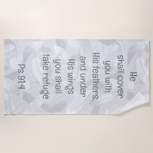 彼の羽でカバー聖書引用文Ps 91:4 ビーチタオル (正面)