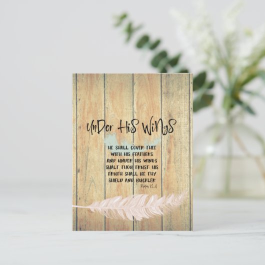 彼の翼の下の勇気付けられると詩編の聖書の聖句 ポストカード (スタンド正面)
