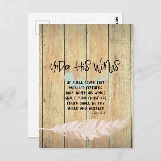 彼の翼の下の勇気付けられると詩編の聖書の聖句 ポストカード (正面/裏面)