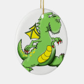 彼の背部足の漫画の緑ドラゴンの歩く セラミックオーナメント (右)