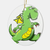 彼の背部足の漫画の緑ドラゴンの歩く セラミックオーナメント (左)