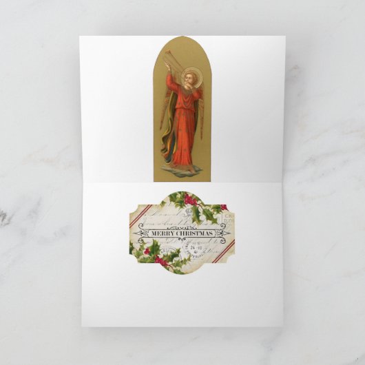 彼の自転車のクリスマスプレゼントを持って来ているキューピッド シーズンカード (内部)